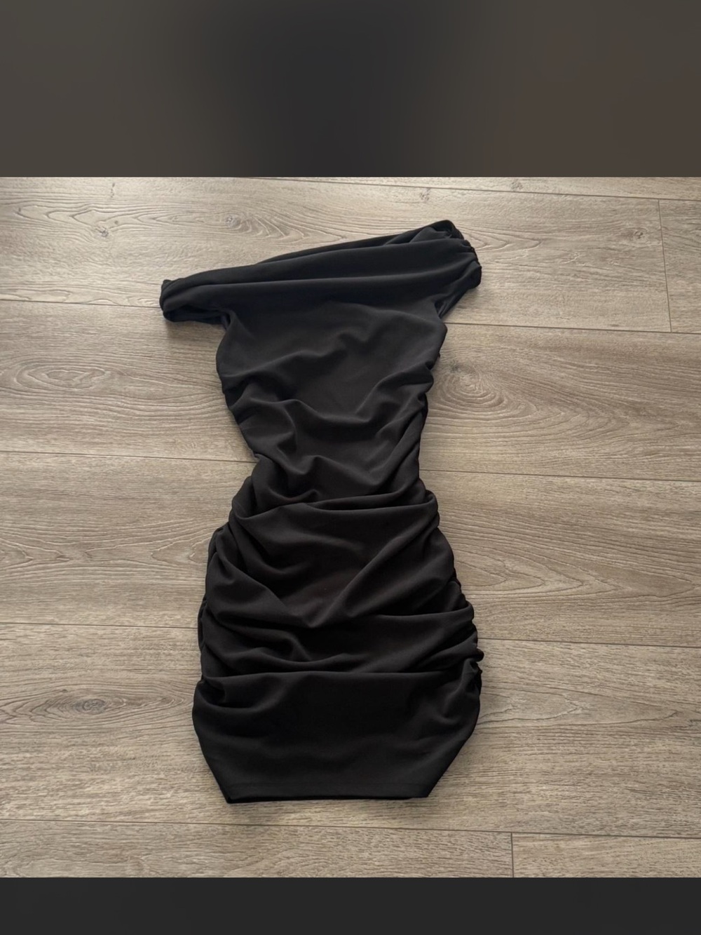 Abercrombie & Fitch Black One-Shoulder Ruched Dress